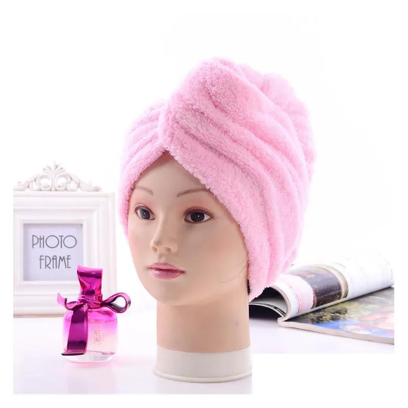 6 colors soft shower caps towel magic quick dry hair microfiber towel drying comfortable turban wrap hat caps spa bathing caps dh0446