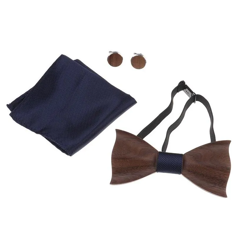 1set wooden tie pocket square cufflink wood bow tie men accessories wedding fashion wooden bow ties set