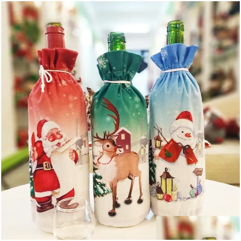 christmas decoration santa claus wine bottle cover santa claus bottle holder bag snowman xmas wine bottle clothe home decoration