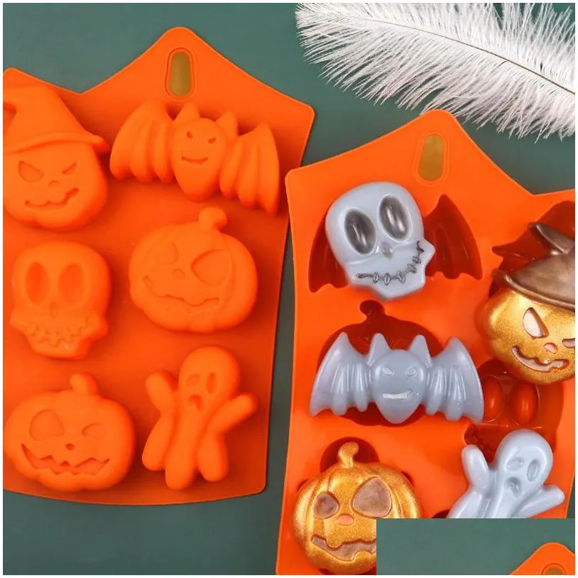 silicone orange chocolate mould halloween diy fondant candy mould skull pumpkin bat silicone cookie chocolate baking mold vt1741