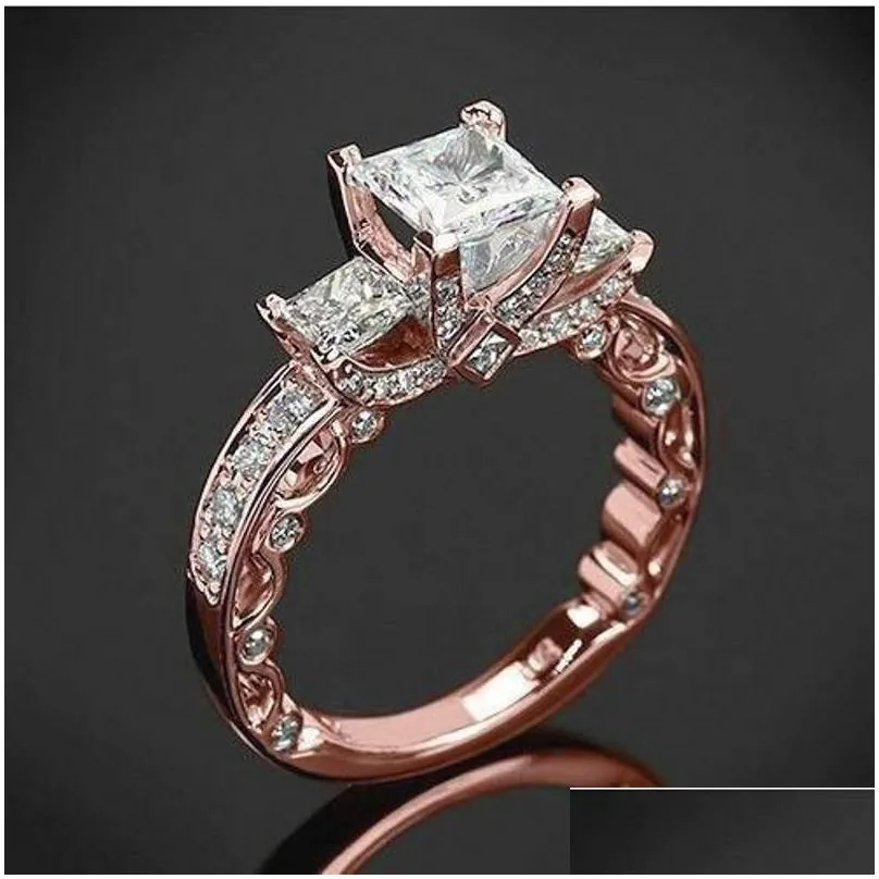 victoria wieck vintage jewelry 925 sterling silver rose gold fill three stone princess cut white topaz cz diamond party women wedding