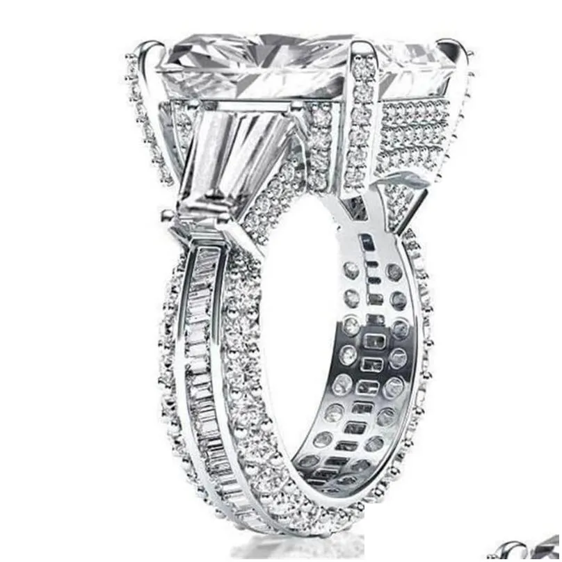 2021 top sell sparkling wedding rings luxury jewelry 925 sterling silver princess cut white topaz cz diamond gemstones eternity party women engagement band