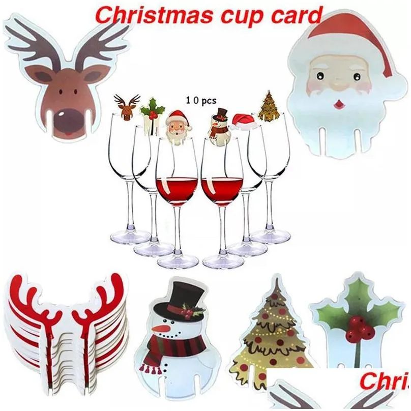 christmas red wine glass cards xmas year party dinner ornaments 10pcs wine bottle cover hangings props goblet cups lovely flags