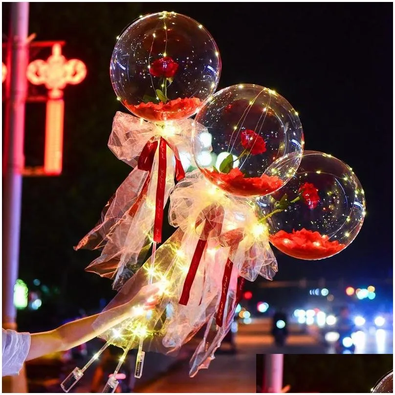 colorful luminous balloon rose bouquet transparent bobo ball rose valentines day gift birthday party wedding decoration balloons