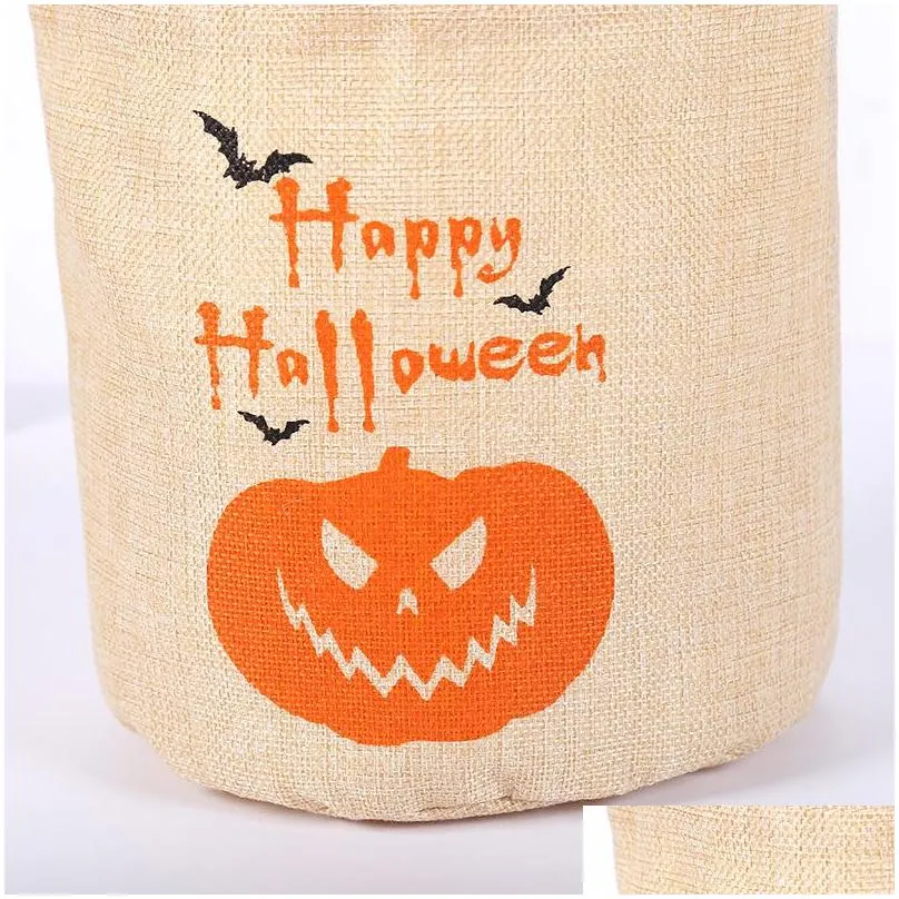 halloween canvas candy bag with light handbag halloween kid gift bag skull pumpkin printed organizer bag pouch party supply prop