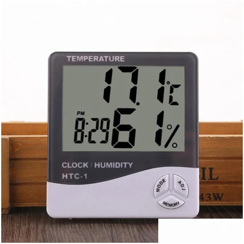 digital lcd temperature hygrometer household precision clock humidity meter thermometer with clock calendar alarm battery powered dbc