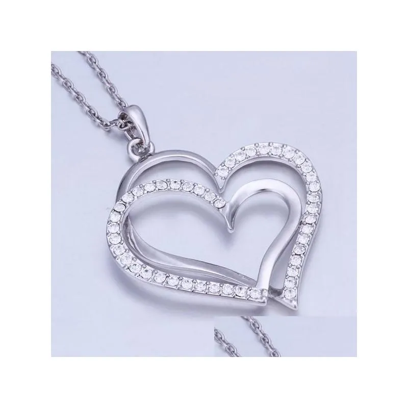 gift white gold white crystal jewelry necklace for women dgn498 heart 18k gold gem pendant necklaces with chains262k