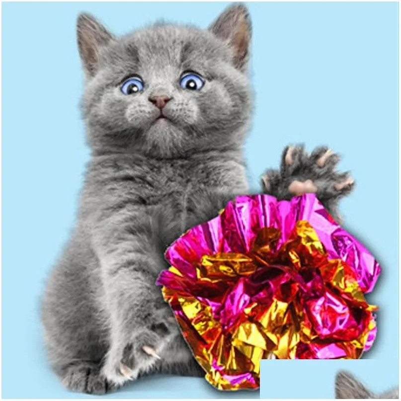cat toy tin foil colorful ring paper shiny interactive sound ball crinkly balls cats sound toys pet play balls vtky2351