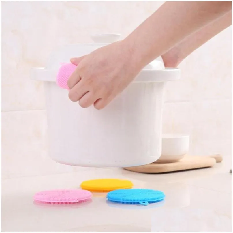 round silicone cleaning brush antiscald nonstick oil kitchen dish washing brush clean hygienic cleaning artifact rag vt1931