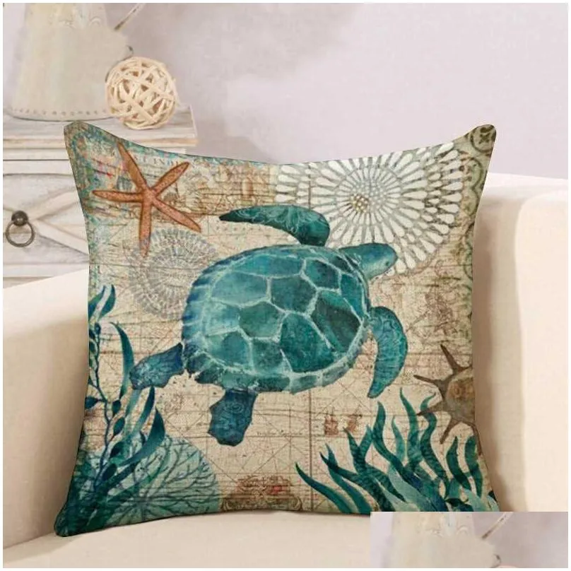 customizable singlesided printing marine sea turtle seahorse whale octopus home cushion covers 45x45cm linen sofa pillow case dh0569