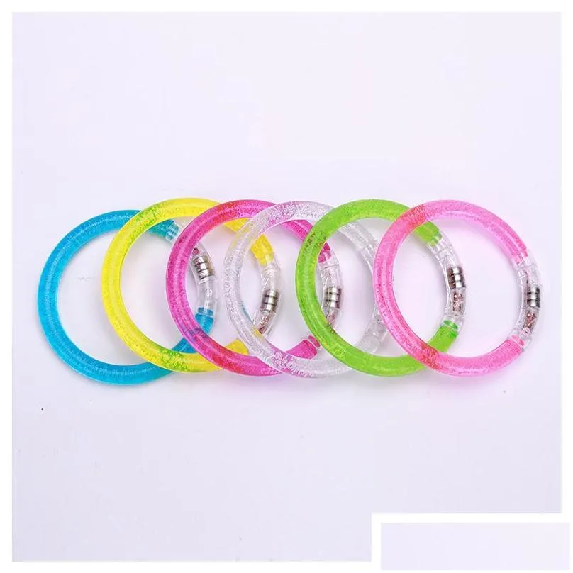 led glitter glow bracelet flash light stick acrylic crystal gradient hand ring bangle creative christmas party supplies kid toy dbc