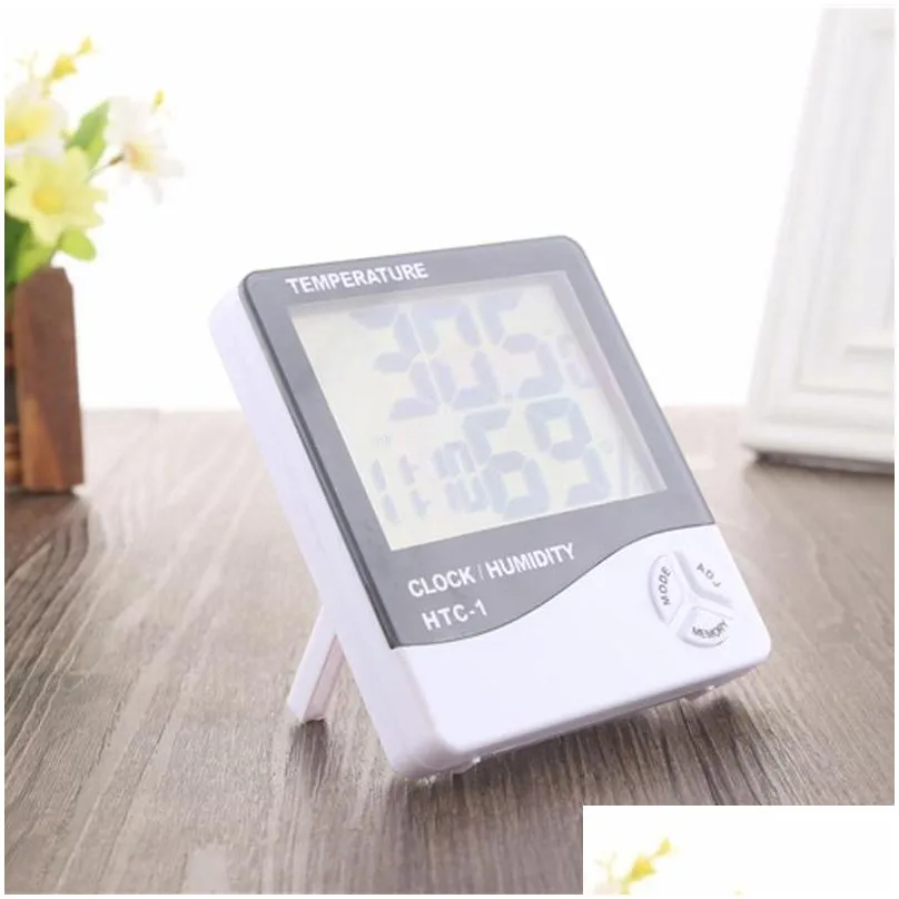 digital lcd temperature hygrometer household precision clock humidity meter thermometer with clock calendar alarm battery powered dbc