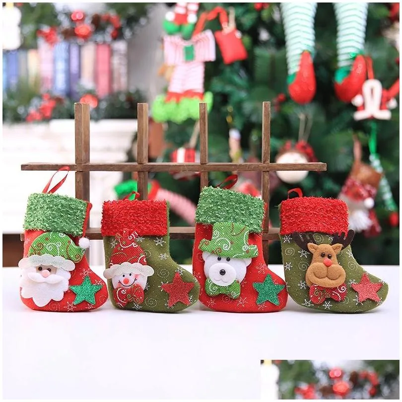 christmas sequins stocking hangers gift bag stocking snowman santa claus elk tree decoration socks xmas stockings dh0217