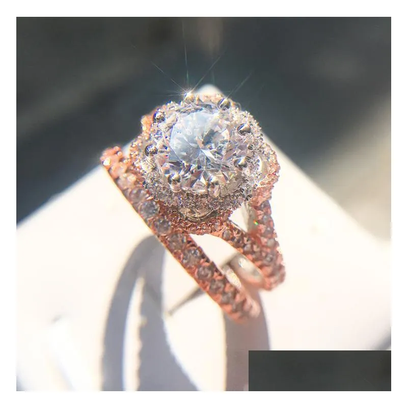 vintage fashion jewelry 925 sterling silver rose gold fill round cut white topaz cz diamond couple rings eternity women wedding bridal