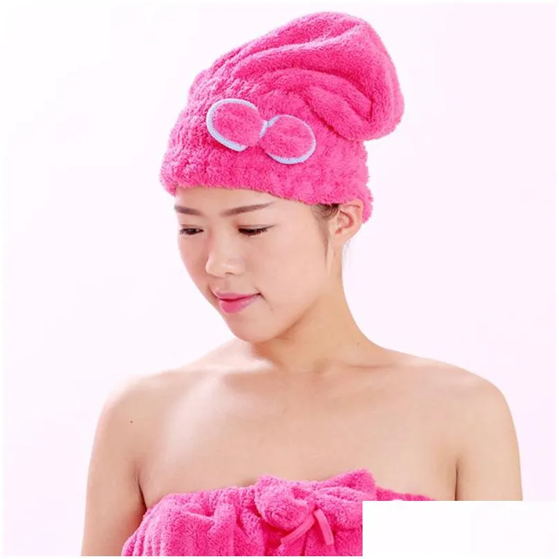 coral fleece bath hat magic hair dry drying turban wrap towel hat water absorption quick dry bath cap cute bow make up towel dbc