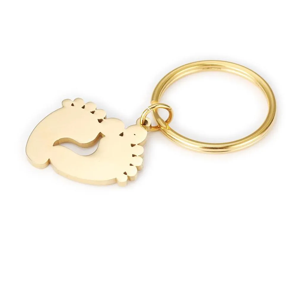 steel/gold stainless steel baby foot key chain blank for engrave metal baby feet keychain mirror polished wholesale 10pcs