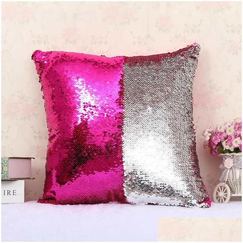 home decor 40x40cm color changing reversible pillow case diy mermaid sequin colorful cushion cover magical throw pillowcase dh0418