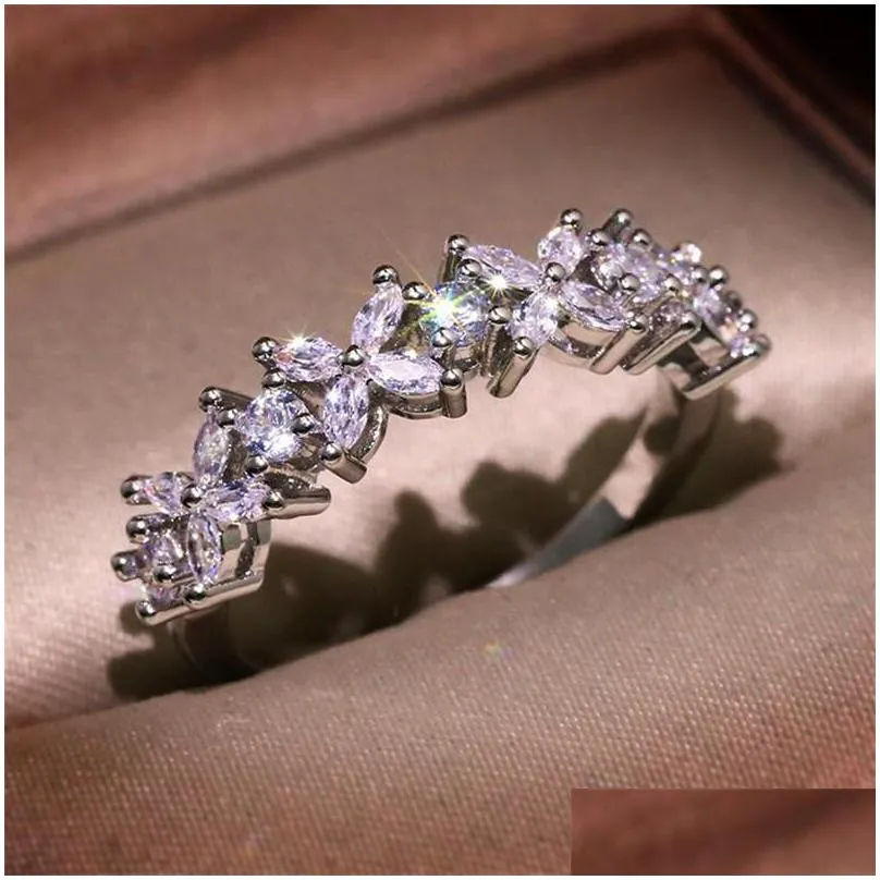 simple fashion jewelry handmade 925 sterling silver marquise cut white topaz cz diamond gemstones women wedding bridal ring gift size