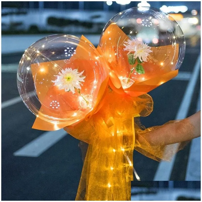 colorful luminous balloon rose bouquet transparent bobo ball rose valentines day gift birthday party wedding decoration balloons