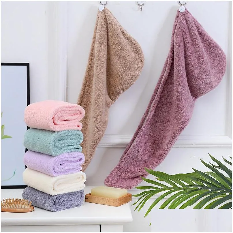 soft coral fleece absorbent towel microfiber woman long hair fast drying towel solid color bath wrap hat quickly dry cap turban vt1683