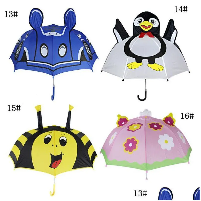 kids cartoon sunny rainy umbrellas animals frog tiger penguin print polyester umbrella hanging longhandle umbrella gifts dh1080