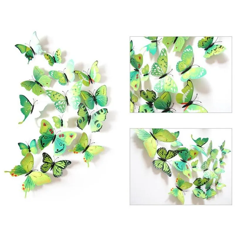 12pcs 3d butterfly wall sticker pvc simulation stereoscopic butterfly mural sticker fridge magnet art decal kid room home decor vt0446