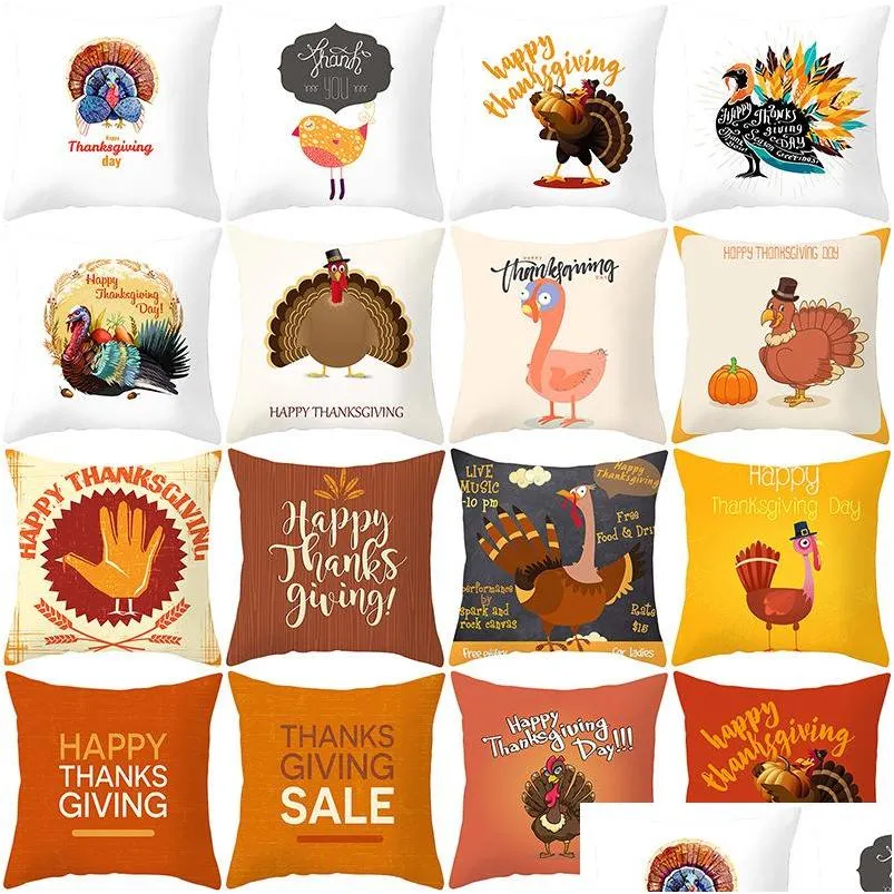 thanksgiving turkey print pillowcase peach skin sofa pillow cover 18x18 inch soft comfortable throw pillow cushion cover vt0843