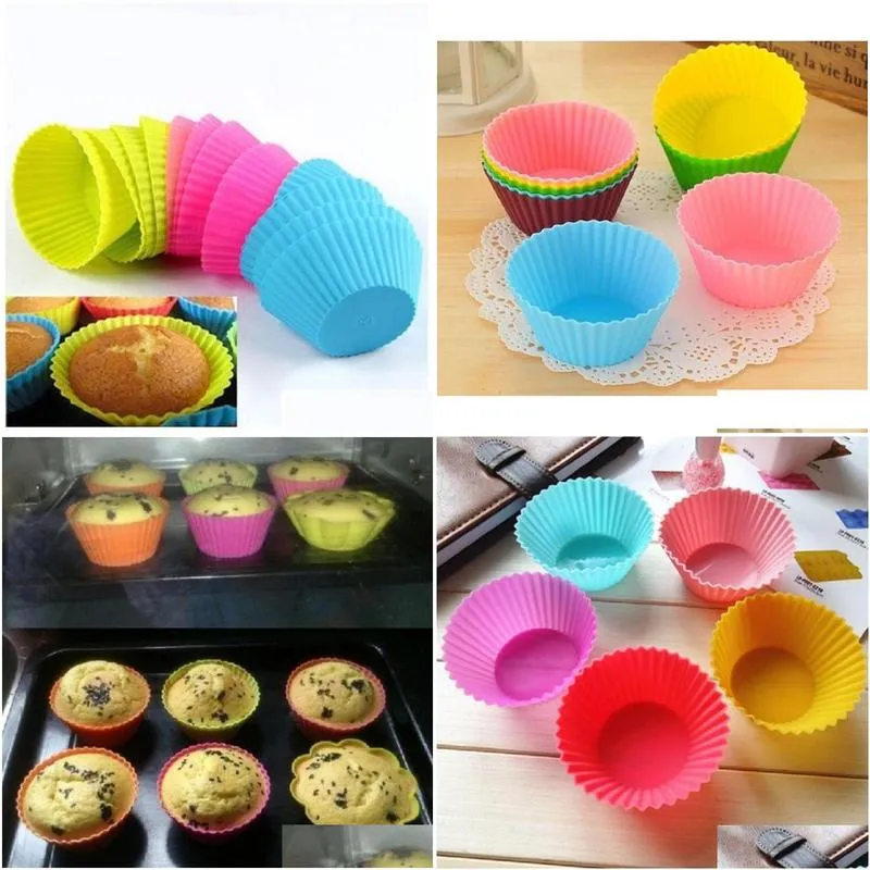 6 color silicone muffin cake cupcake mould case bakeware maker mold tray baking cup jumbo mould dh0158