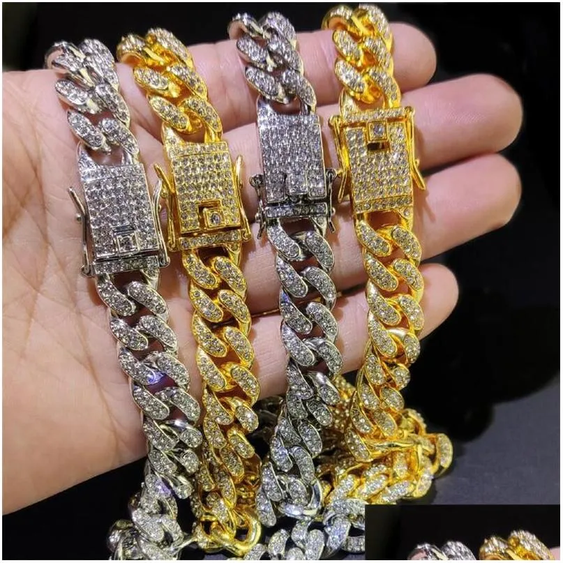 vintage sparkling men hip hop iced out jewelry rhinestone crystal long iced out chains necklace jewelry gold silver  cuban link