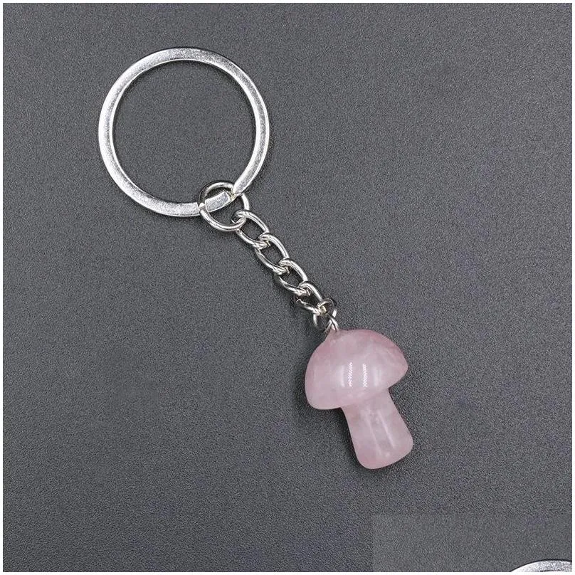 natural crystal stone key rings mushroom keychains healing crystals car bag decor keyholder for women men