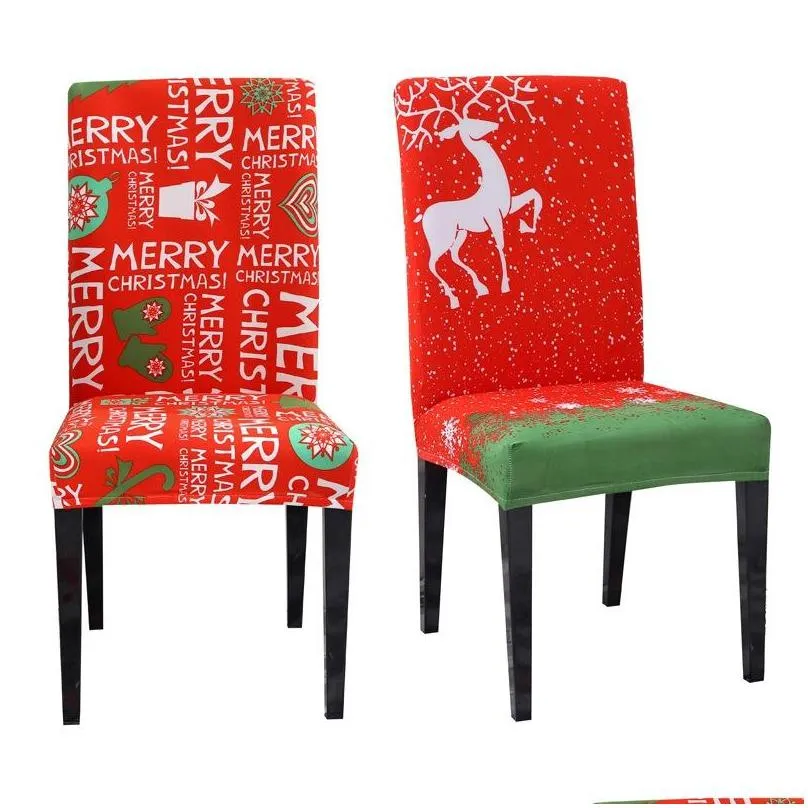 christmas chair cover polyester caroon elk printed seat covers washable elastic chair covers home el banquet party decor vt1836