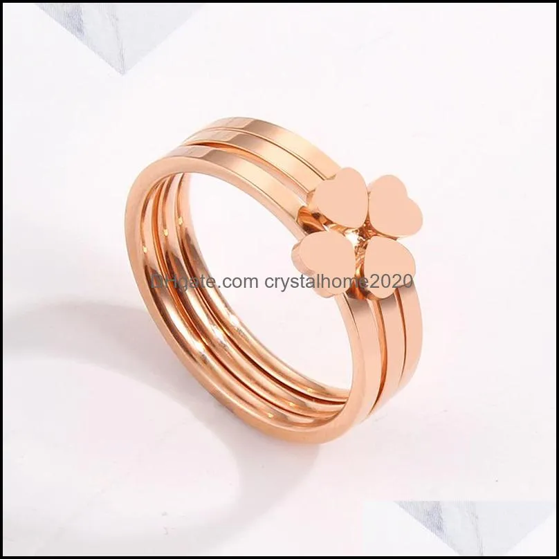 love heart three in one combination band ring fashion simple and extremely creative three piece couple titanium steel leaf clover rings holiday gifts woman