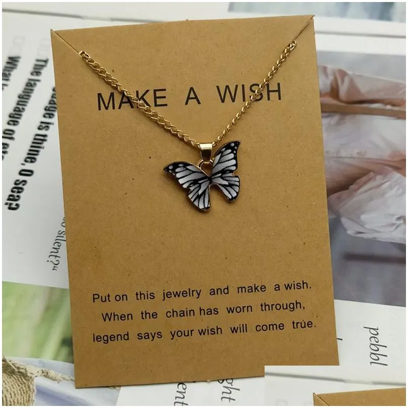 multicolor butterfly pendant necklace with wish card cute butterfly clavicle chain necklaces gift for love friend