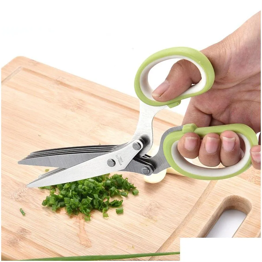 stainless steel 5 layers shallot scissors kitchen food herb shredded cut tools multilayer shallot shears office paper shredder dh1465