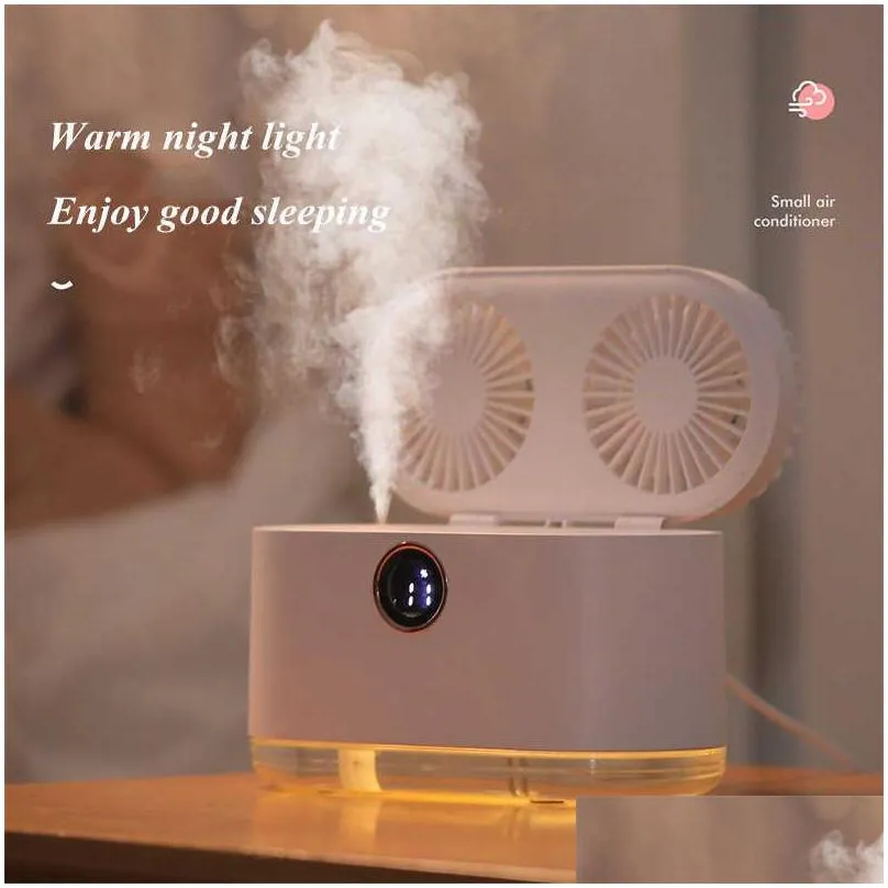 2 in1 chargeable wireless air humidifier with conditioning fan led light ultrasonic cool mist maker fogger usb aroma diffuser
