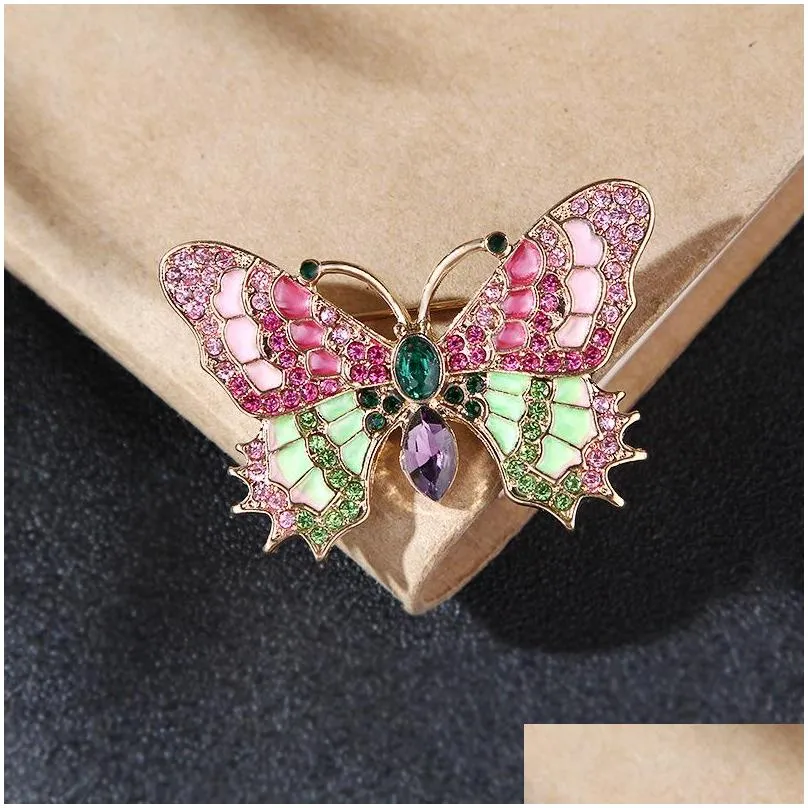 pink rhinestone vintage jewelry large enamel butterfly brooches brooch wedding brooch insect hijab pin brooches for women