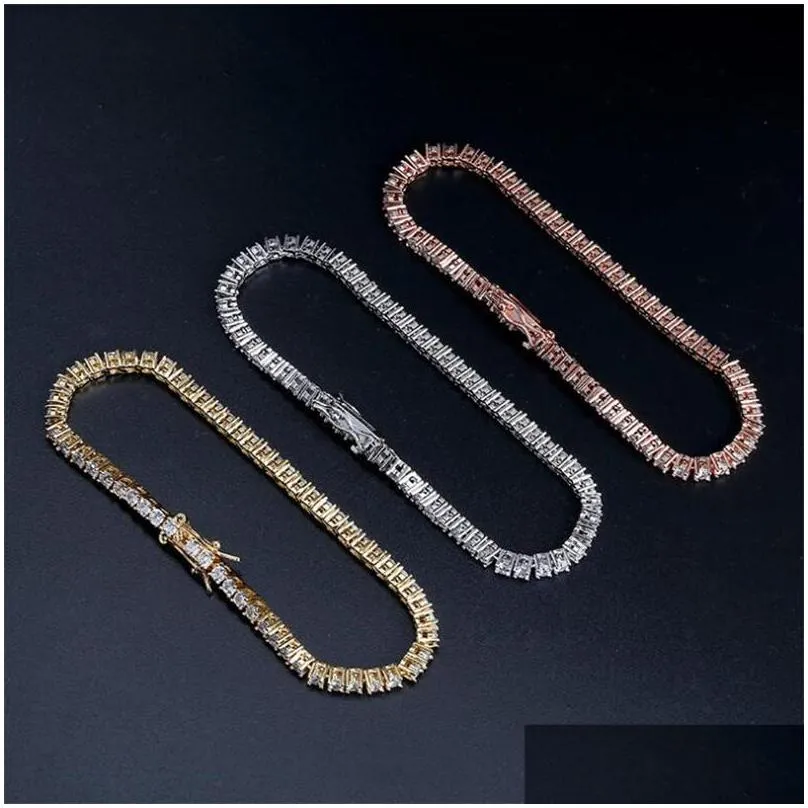 3mm cz diamond bangle classical jewelry hip hop tennies bracelet 18k white gold fill three color party high quality women men chain