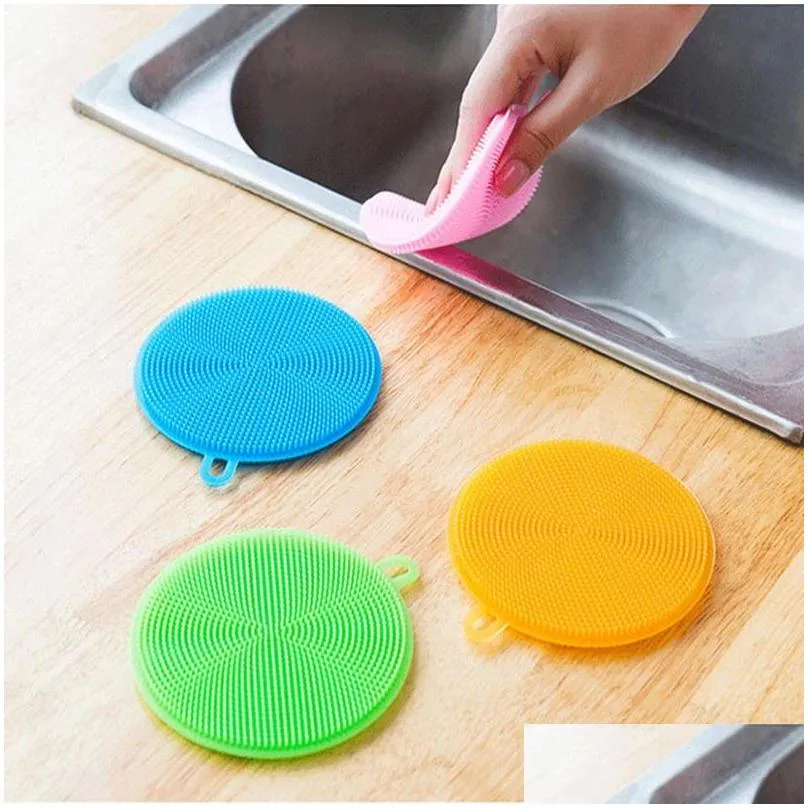 round silicone cleaning brush antiscald nonstick oil kitchen dish washing brush clean hygienic cleaning artifact rag vt1931