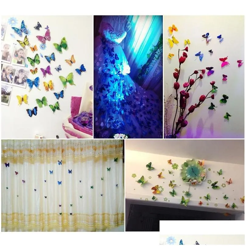 12pcs 3d butterfly wall sticker pvc simulation stereoscopic butterfly mural sticker fridge magnet art decal kid room home decor vt0446