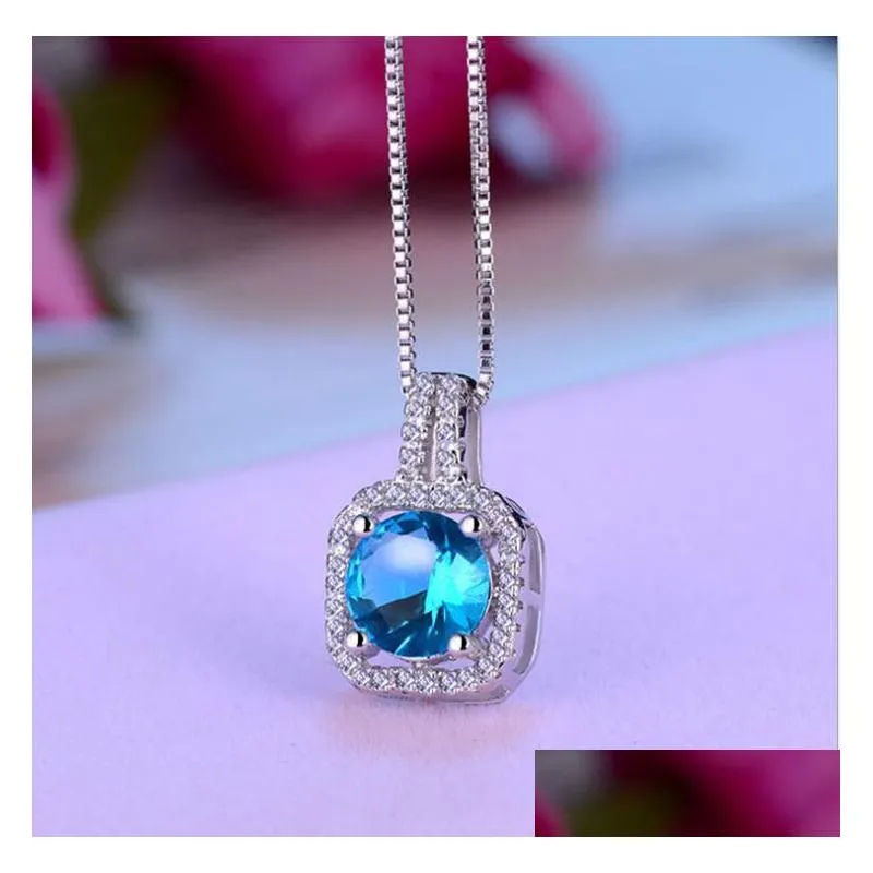 fashion simple jewelry 925 sterling silver round cut 5a cubic zirconia cz party clavicle chain diamond women cute necklace pendant