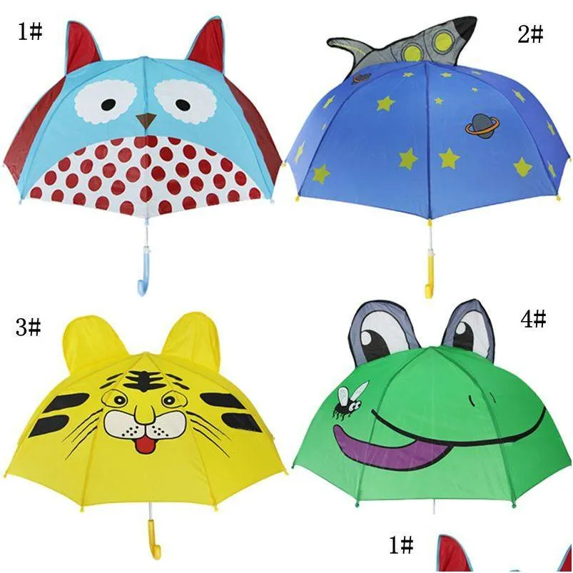 kids cartoon sunny rainy umbrellas animals frog tiger penguin print polyester umbrella hanging longhandle umbrella gifts dh1080