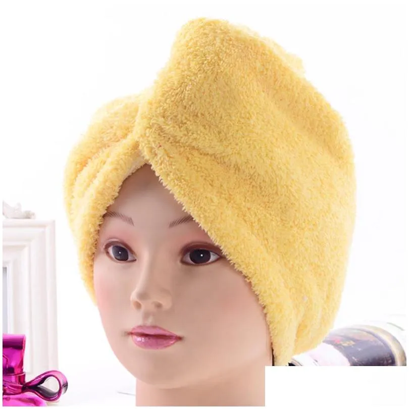 6 colors soft shower caps towel magic quick dry hair microfiber towel drying comfortable turban wrap hat caps spa bathing caps dh0446