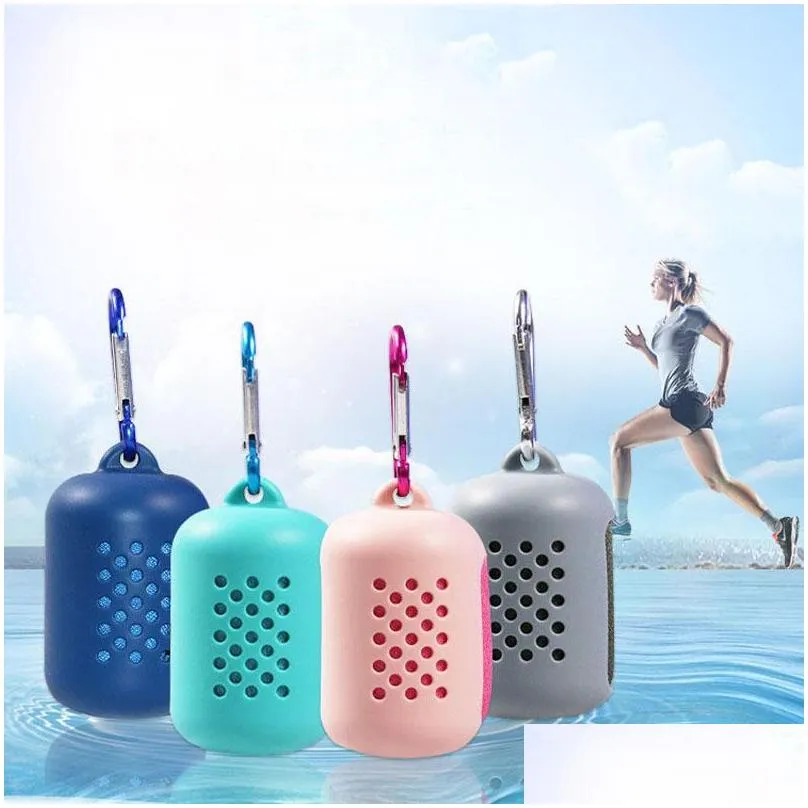 quick drying cooling microfiber towel instant cooling relief sports portable gym yoga pilates running silicone bag travel towel vt1486