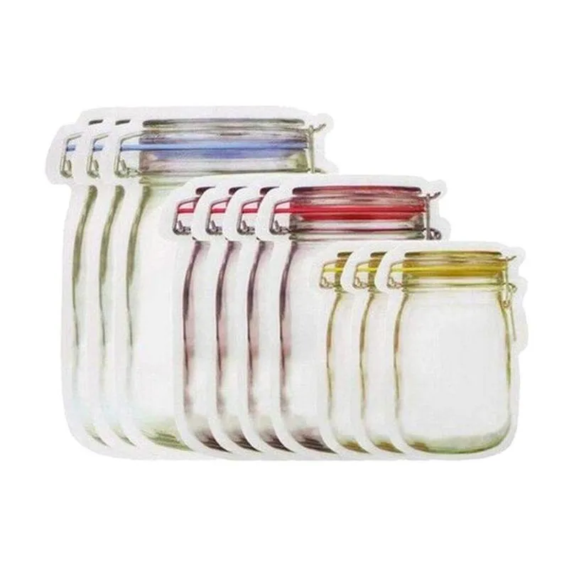 reusable food storage zipper bags mason jar shaped snacks airtight seal food saver leakproof bags kitchen organizer bags vt2196