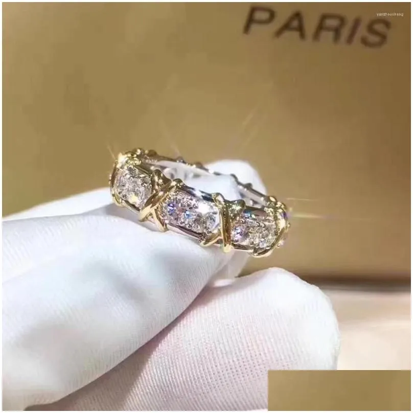 wedding rings cross 10k gold 4mm lab zircon ring silver color engagement band for women men party drop jewelry