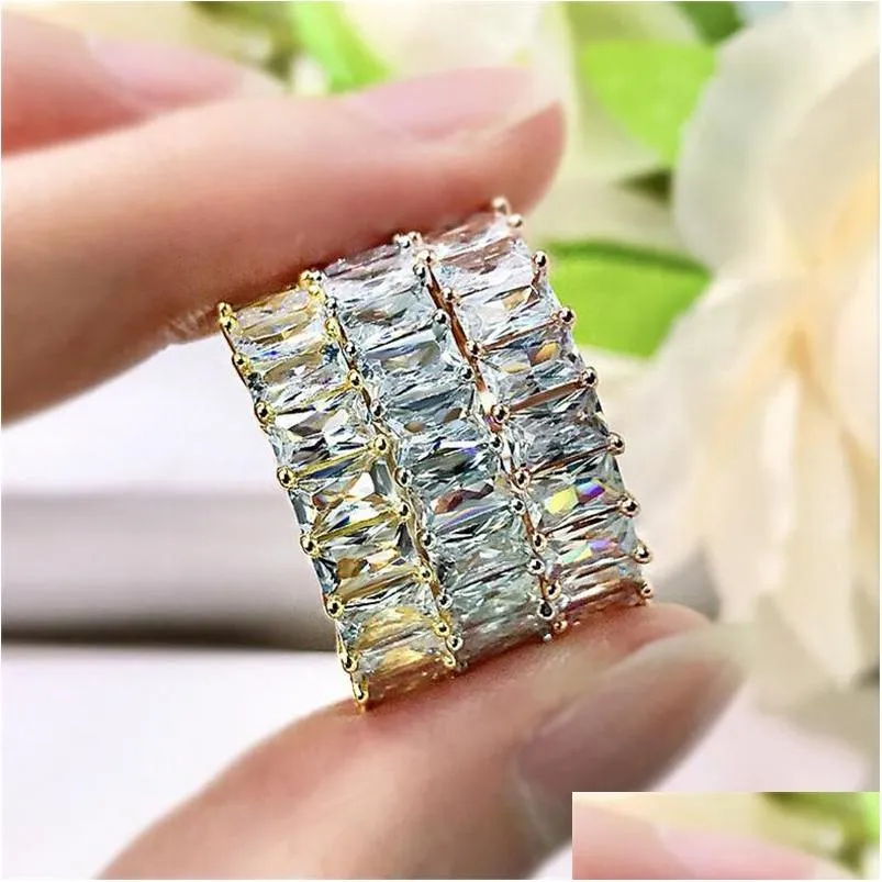 choucong brand wedding rings simple fashion jewelry top sell 925 silver radiant cut white topaz cz diamond eternity women engagement band ring for lover