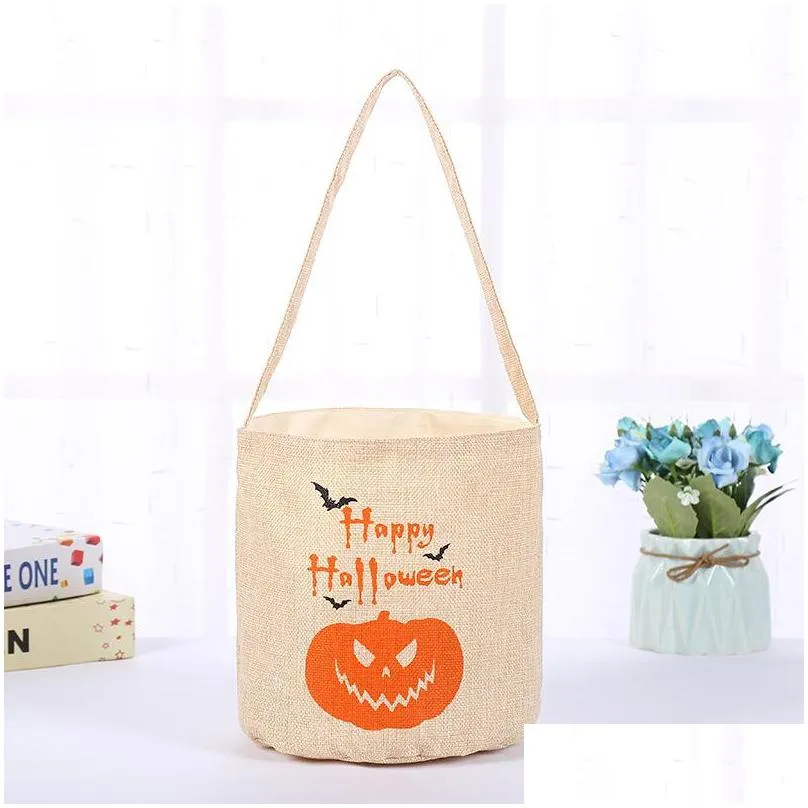 halloween canvas candy bag with light handbag halloween kid gift bag skull pumpkin printed organizer bag pouch party supply prop