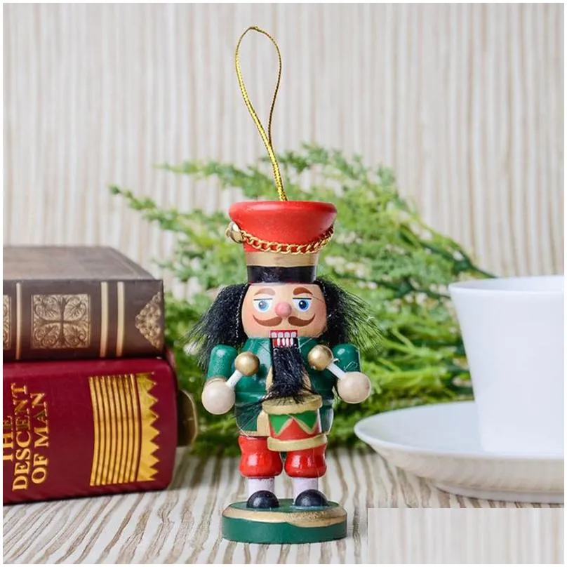 6pcs christmas nutcracker decoration 10cm wooden nutcracker soldier creative christmas gift pendant nutcracker puppet for child dbc