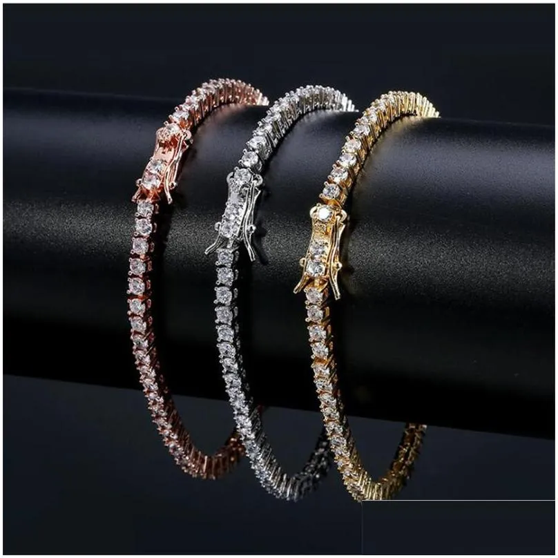 3mm cz diamond bangle classical jewelry hip hop tennies bracelet 18k white gold fill three color party high quality women men chain