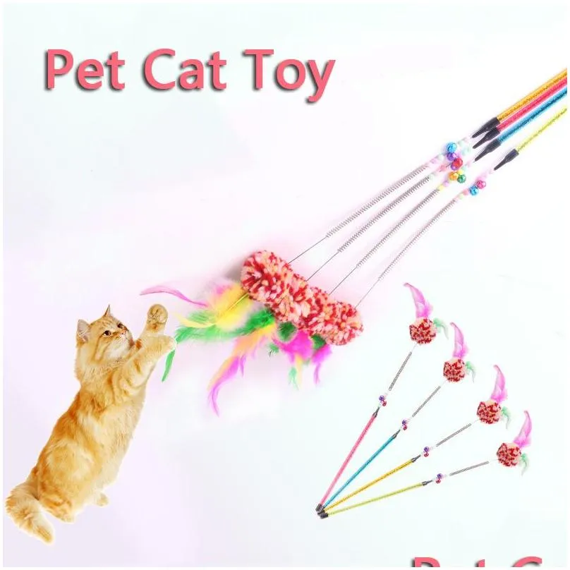 cat toy cute funny cat rod colorful teaser wand steel wire plastic cats interactive stick pet toys ball cat supplies wholesale vt0464